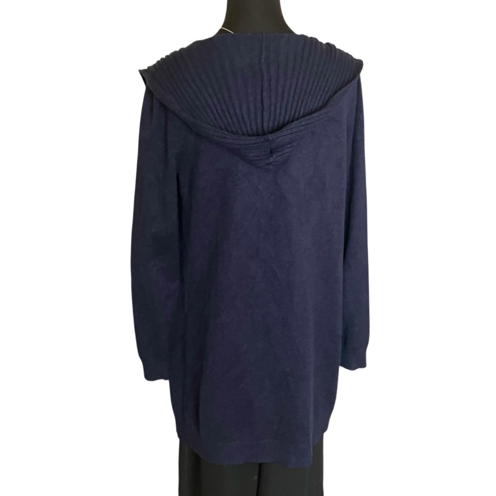 Verve Ami Knit Cardigan Long Navy Blue Hood and Front Pockets Size Medium - Picture 6 of 9
